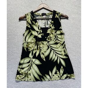 JKLA California Tank Top Womens Small Green Black Palm Leaf Print Sleeveless